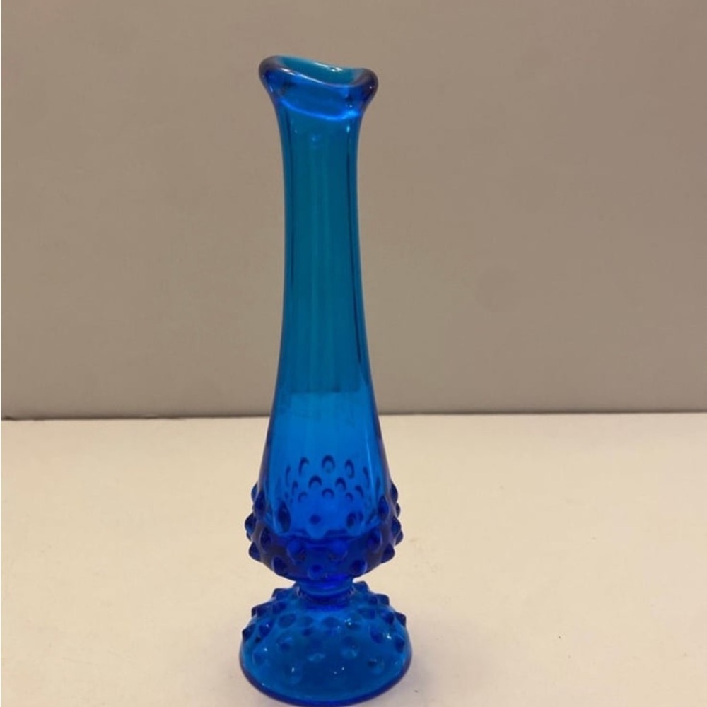Vintage Colbalt Blue Hobnail Swung Swan Neck Bud Vase